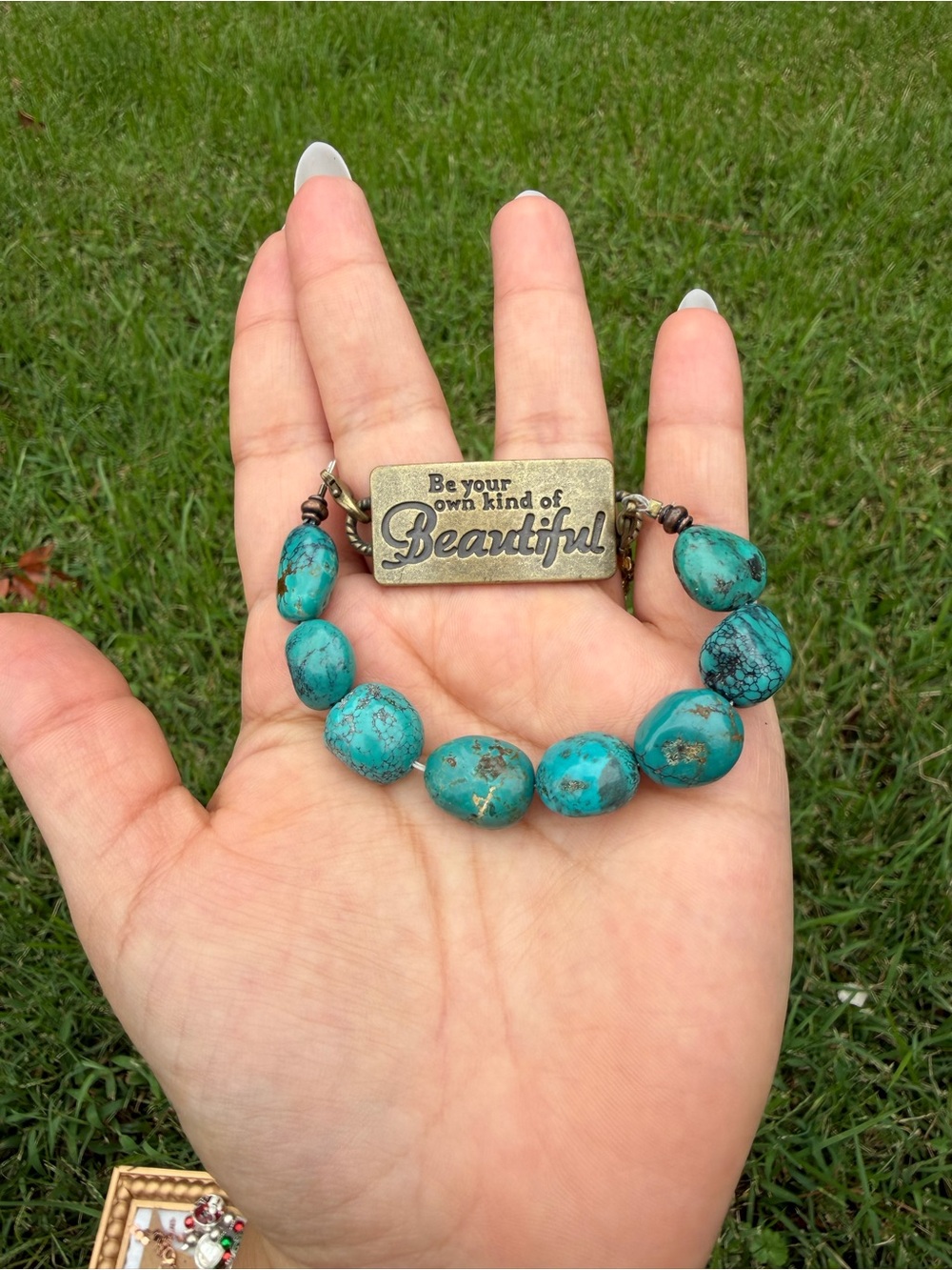 Be Your Own Kind of Beautiful Turquoise Bead Bracelet - Gold Plate